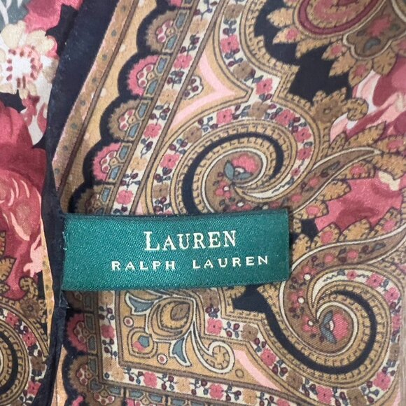 Lauren Ralph Lauren Floral Paisley Brown /Red Silk Scarf 21"x21" Japan - Picture 2 of 6